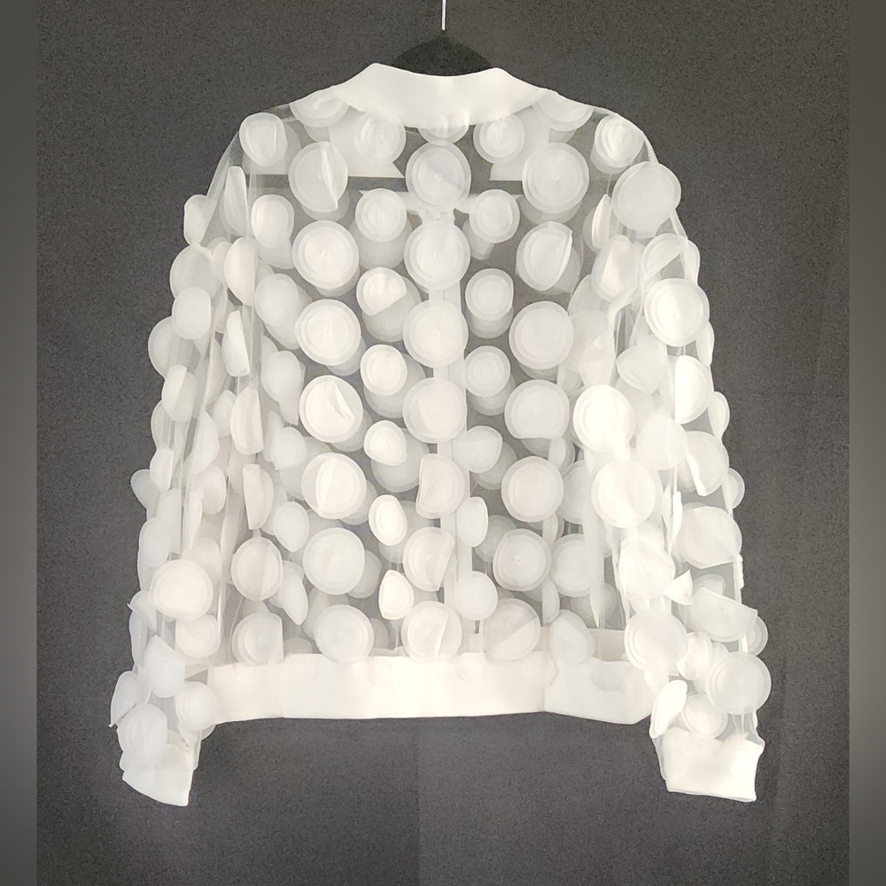 3D Appliqué Sheer Jacket in White Size L/XXL - Picture 16 of 16